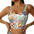 thumbnail image 3 of Goofa Travel Stamp Printed Sports Bras for Women, High Impact Running Bra Workout Crop Tank Tops Longline Sports Bra Push up-X-Large, 3 of 9