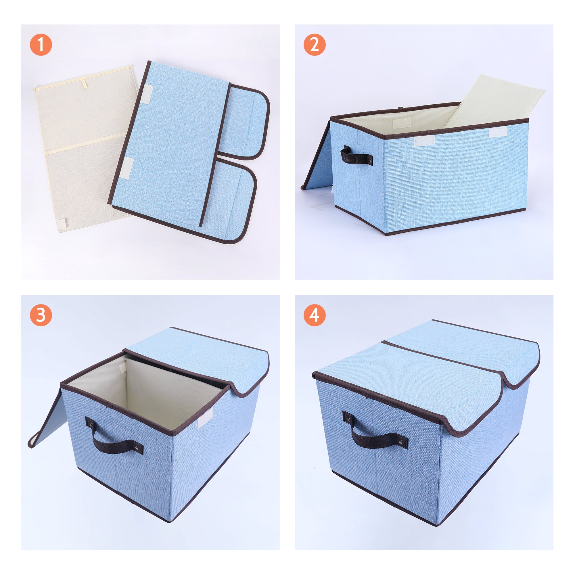 Unique Bargains Fabric Storage Bin Cube with Handle and Lid Collapsible Basket Blue