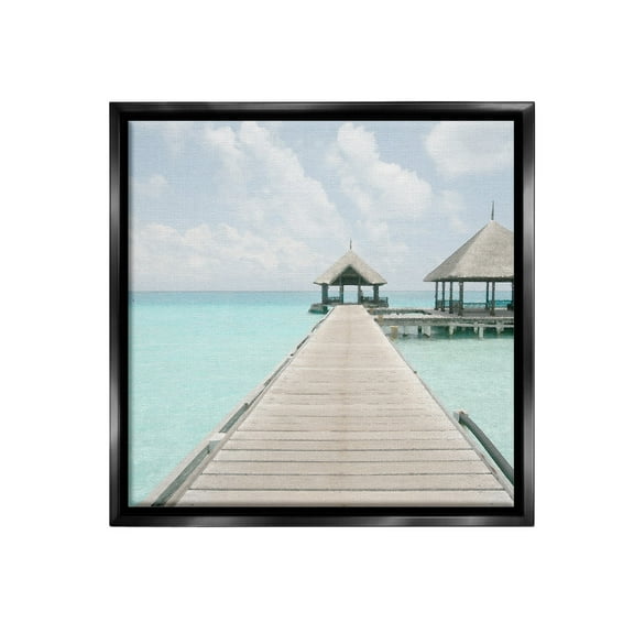 Stupell Industries Tropical Beach Pier Landscape Painting Black Floater Framed Canvas Art Print Wall Art, 18 x 18