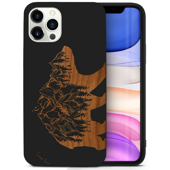 Case Yard Wooden Case for iPhone-12/12-Pro Soft TPU Silicone cover Slim Fit Shockproof Wood Protective Phone Cover for Girls Boys Men and Women Supports Wireless Charging Forest Bear Design