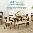 thumbnail image 3 of Best Choice Products 6-Piece Mid-Century Modern Upholstered Wooden Dining Set w/ 4 Chairs, Bench - Walnut/Cream, 3 of 8