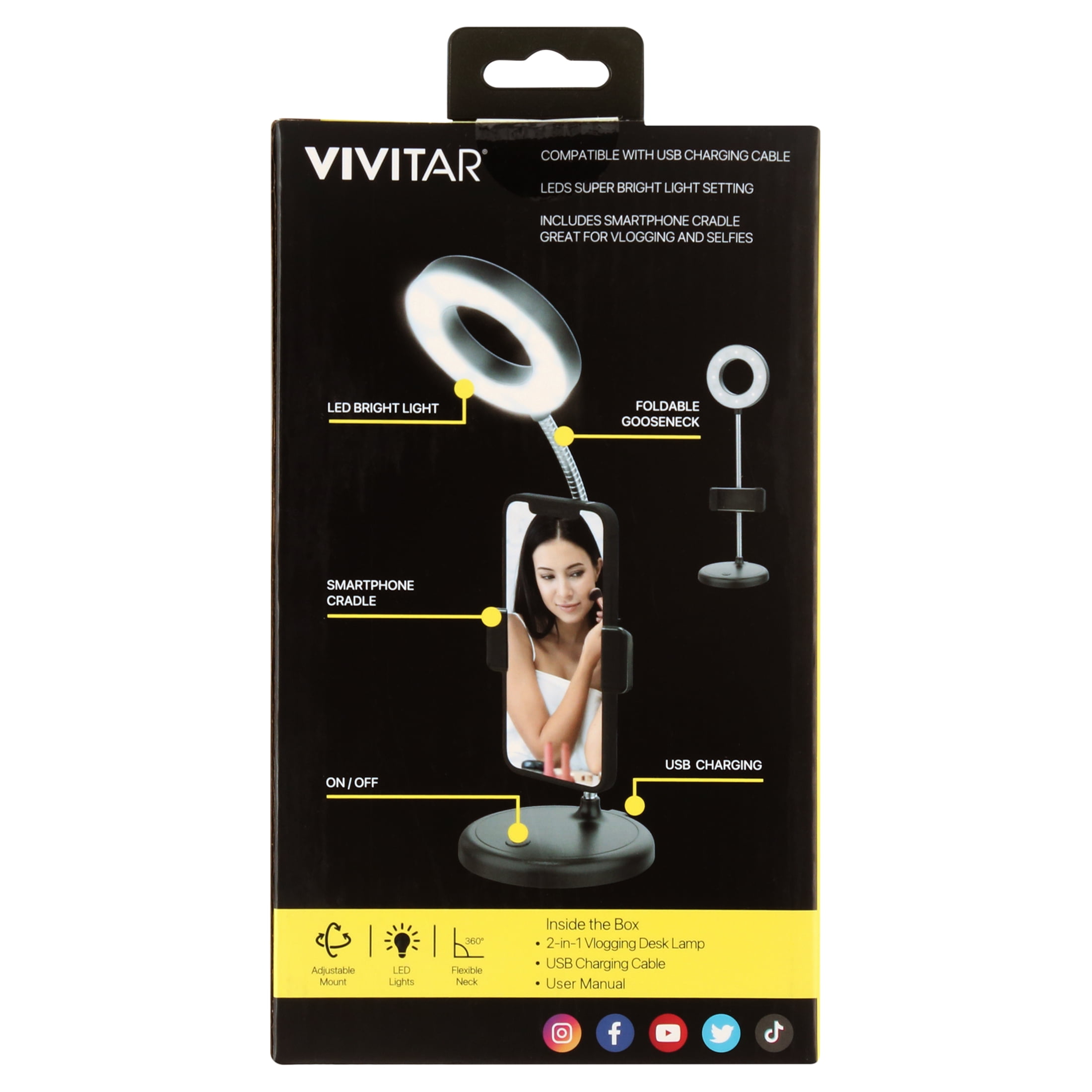 Vivitar Vlogging Desk Lamp with White LED Ring Light and Vivitar Vlogging Desk Lamp with White LED Ring Light and