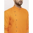 thumbnail image 2 of eloria Men's Orange Solid Angrakha Thread Work Kurta With Churidar Pyjama, 2 of 6