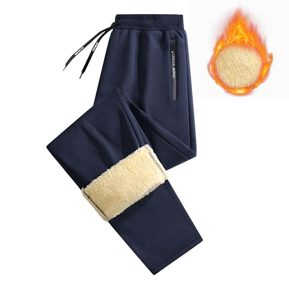 Men's Pants with Elastic Waistband Men's Winter Fleece Pants Sherpa Lined Sweatpants Active Running Jogger Pant