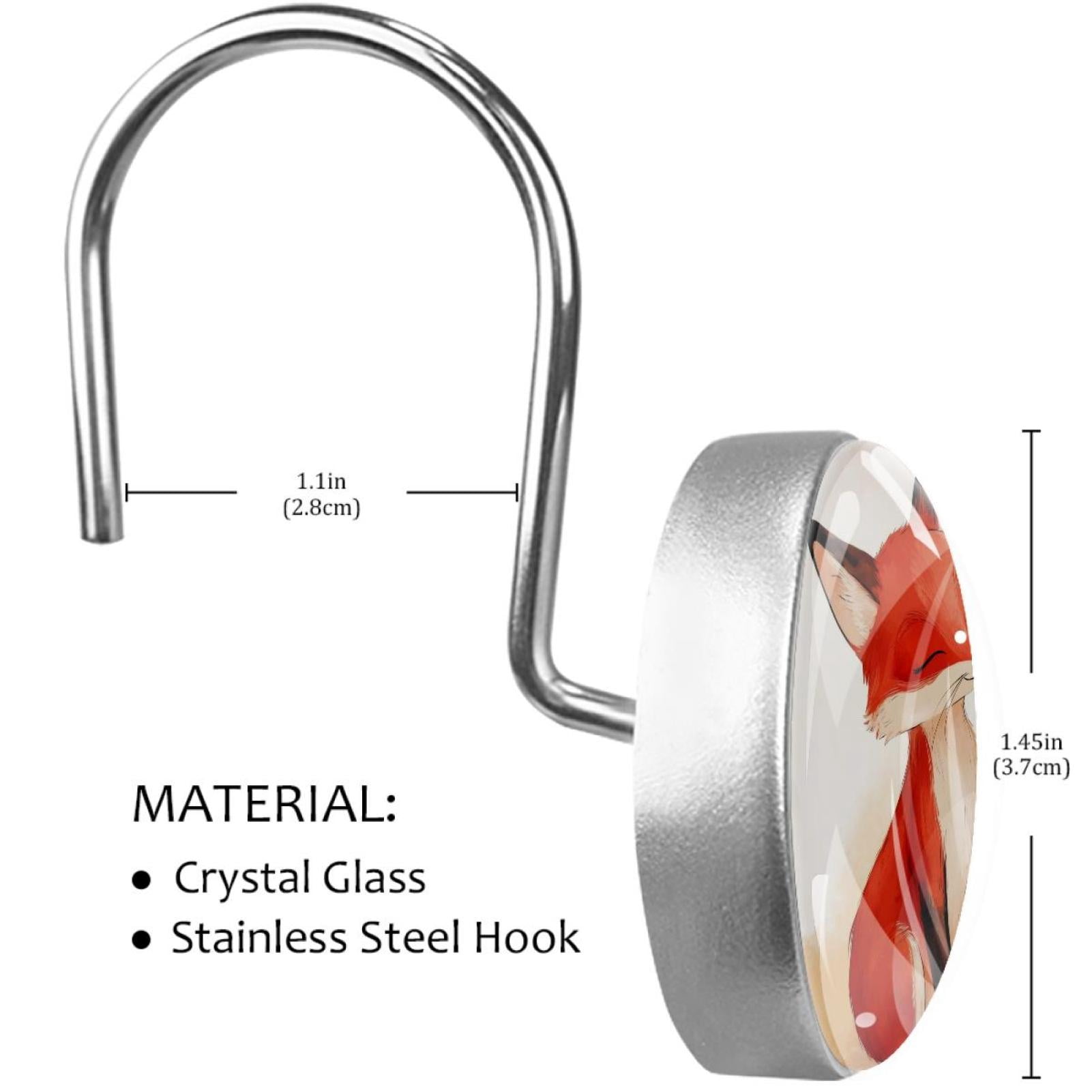 Two Red Foxes Shower Curtain Hooks Round Crystal Glass, Set of 12 Shower Curtain Rings - Shower Hooks for Curtain Shower Rings