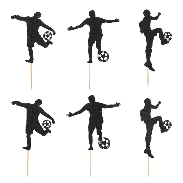 Yuarrent Decoración de pasteles con tema deportivo para una amplia gama de escenarios Balón de fútbol Decoración de cupcakes Fútbol Kits de decoración para fiestas Negro, 6 uds. 3.9 pulgadas