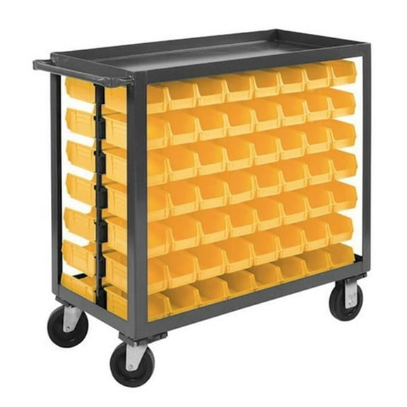 14 Gauge Tubular Push Handled Rolling Service Cart with 112 Yellow Hook on Bins & 1 Shelf & 1.63 in. Lips Up, Gray