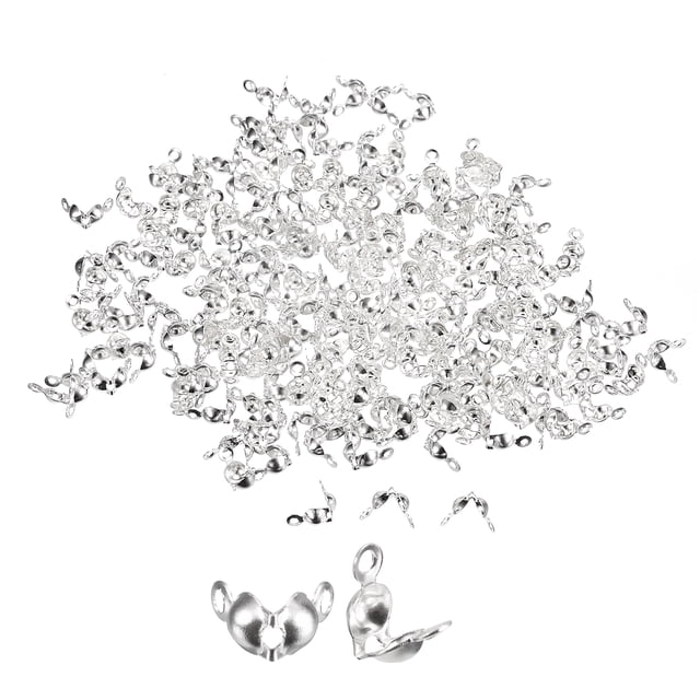 Unique Bargains 1000Pcs Open Bead Tips Knot Covers for Jewelry Making DIY Crafts, Silver White