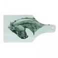 thumbnail image 1 of Retro Cutting Board, Green Stain Horse Head Mane Image Camouflage Color Abstract Art, Decorative Tempered Glass Cutting and Serving Board, Wine Bottle Shape, Grey, by Ambesonne, 1 of 1