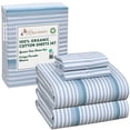 thumbnail image 5 of RUVANTI 100% Organic Cotton Sheets - Queen Sheet Set - 4 Piece Percale Weave Bedding, Crisp, Cooling & Breathable, Soft & Durable, 16" Deep Pocket, Hotel Quality Sábanas - Nautical Stripes, 5 of 9
