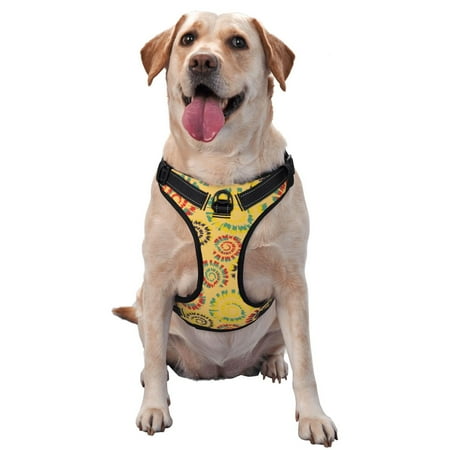 Sigee Colourful Tie Dye 1 for Adjustable Dog Harness for Small Medium Large Dogs No Pull Reflective Breathable for Walking Jogging-Medium