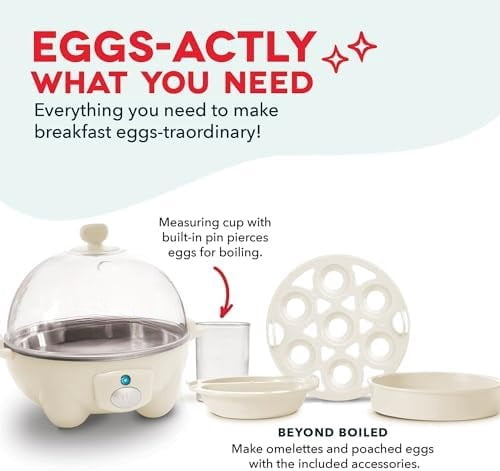 Rapid Egg Cooker - Boiler, Poacher & Steamer - Includes Measuring & Recipe Guide - Dishwasher Safe - BPA Free - Holds 7 Eggs, Cream