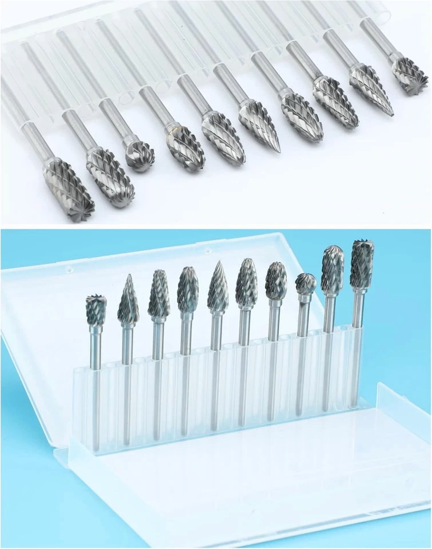 KNACK - 10Pcs 1/8" Shank Carbide Burr Bits Compatible With Dremel Bits Metal Grinding Bi