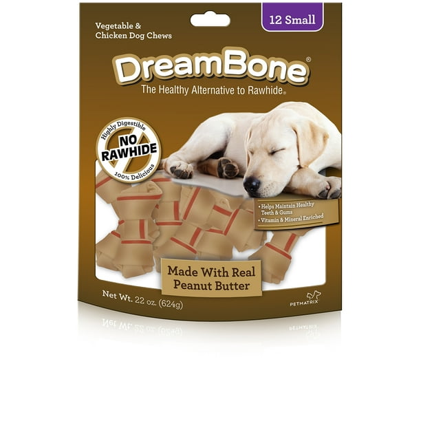 DreamBone Peanut Butter Flavored RawhideFree Dog Chews, Small, 22 Oz