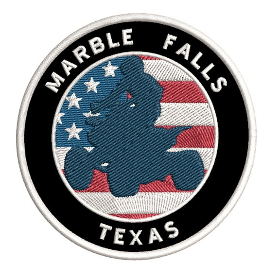 Marble Falls, Texas ATV / OHV American Flag 3.5 Inch Iron Or Sew On Embroidered Fabric Badge Patch Extreme Sports Iconic Series