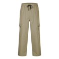 thumbnail image 5 of Qgtaibl Baggy Cargo Pants for Men Casual Elastic Waist Wide Leg Athletic Pant Outdoor Multi-Pockets Running Hiking Joggers Khaki (Mens L), 5 of 6