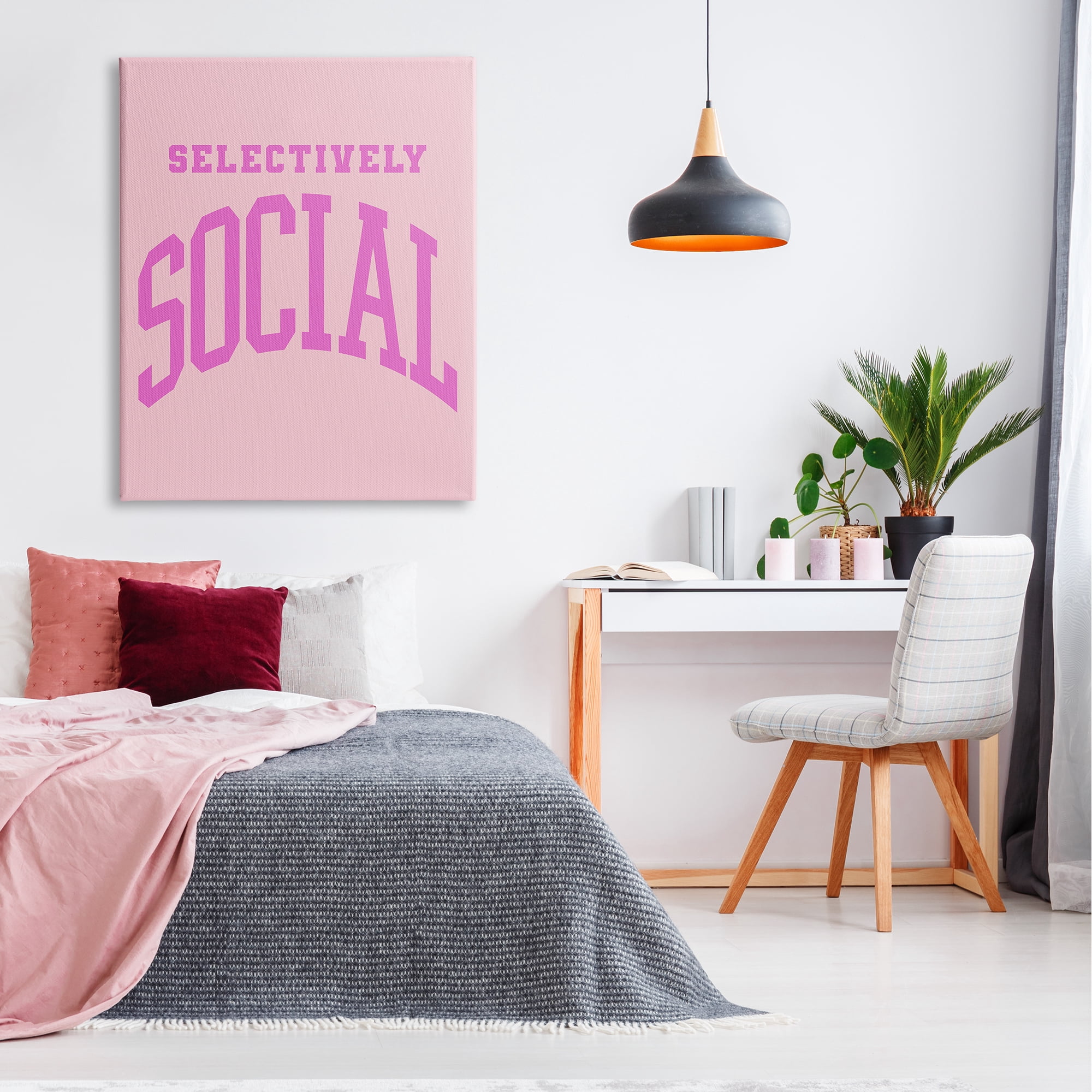 Stupell Industries Pink Selectively Social Phrase Typography Painting Gallery Wrapped Canvas Art Print Wall Art, 36 x 48