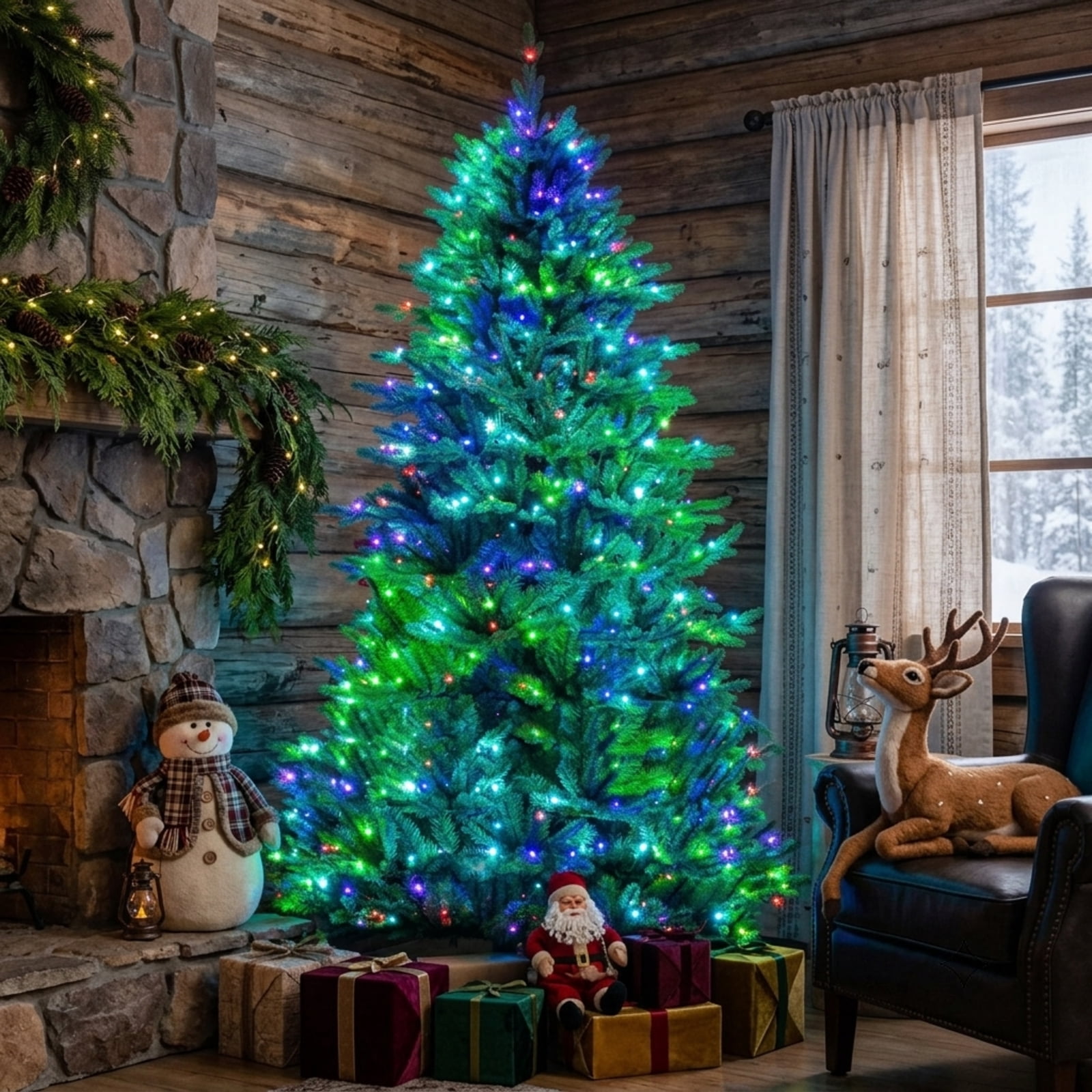 RUIE, 8 ft, Pre-Lit Artificial Christmas Tree, 8 Ft Smart Pre-Lit Tree, 2956 Branch Tips, Green, Hinged Branches for Christmas Party Living Room Decor
