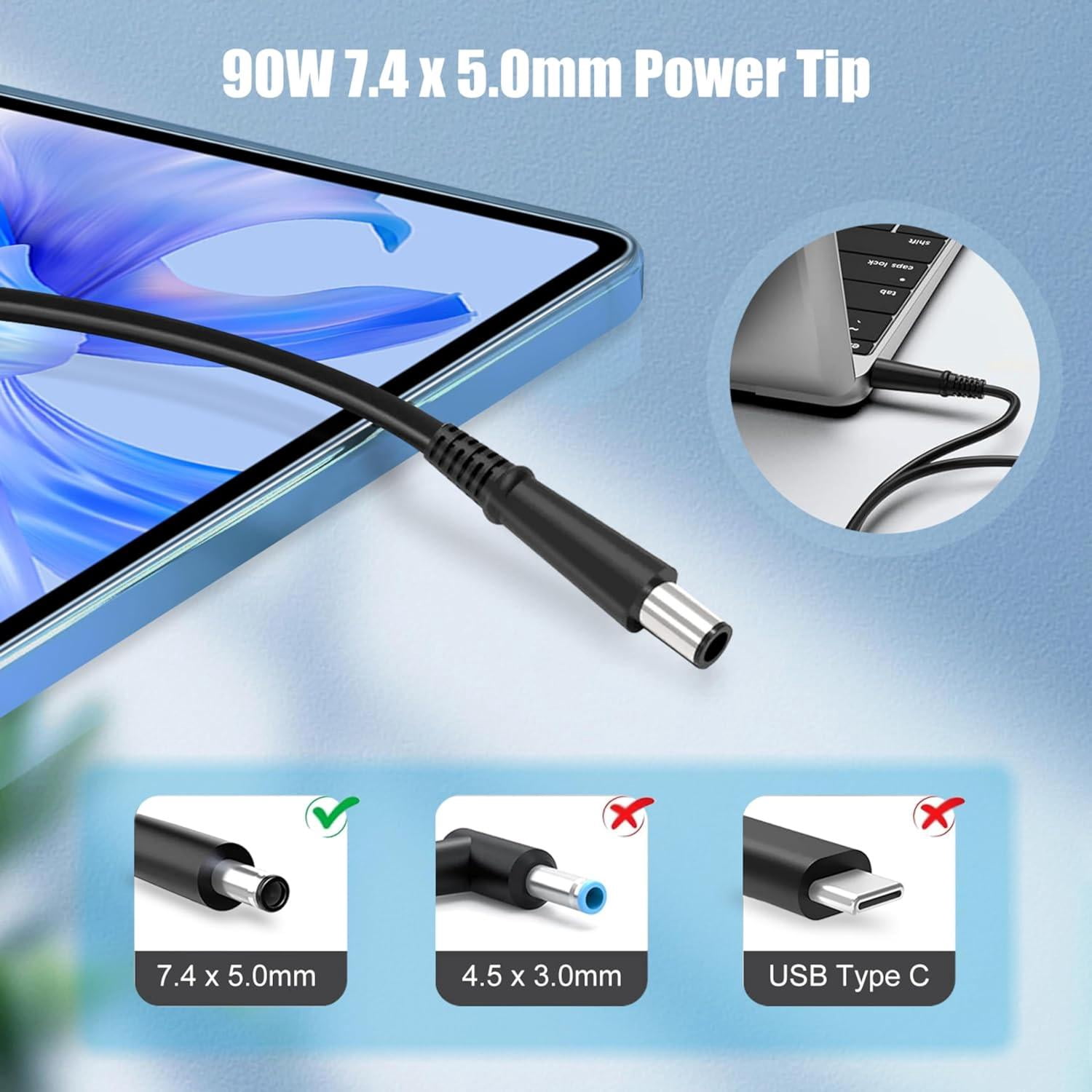 90W AC Adapter for HP Pavilion All-in-One Desktop 27" 24" 23" 22" 21" 20" 19" 18" 22-DD 24-CR 24-DP DF 27-CR 22-DD0224 24-CR0042 27-CR0082 24-dd0210 22-3010 19-2304 18-5110 Monitor Charger Power Cord