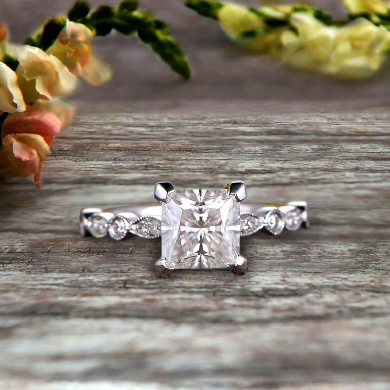 1.75 carat Classic Princess Cut Moissanite Diamond Engagement Ring