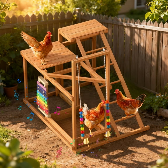 Chiceken Perches with Swing Set and Ladder, Chicken Roosting Bars for Coop with Chicken Toys, Bells