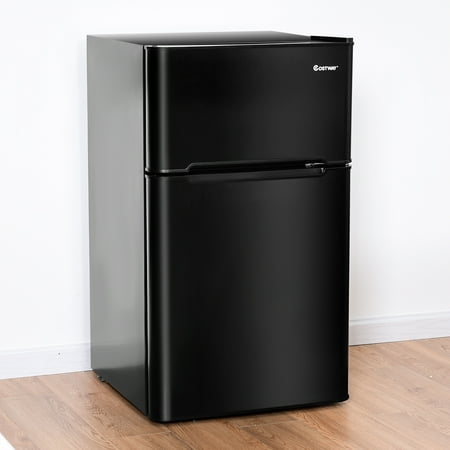 Costway Stainless Steel Refrigerator Small Freezer Cooler Fridge Compact 3.2 cu ft. Unit