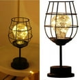 thumbnail image 3 of Black Metal Wire Table Lamp, Iron Basket, Cage Style, Night Light, Retro, Battery Operated, Desk Lamp For Bedroom, 3 of 4