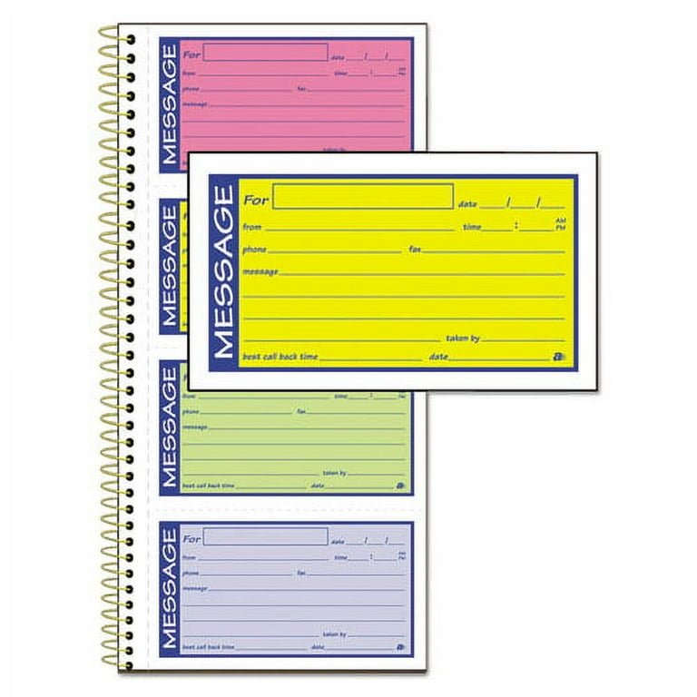 Wirebound Telephone Book with Multicolored Messages, Two-Part Carbonless, 4.75 x 2.75, 4 Forms/Sheet, 200 Forms Total Wirebound Telephone Book with Multicolored Messages, Two-Part Carbonless, 4.75 x 2.75, 4 Forms/Sheet, 200 Forms Total