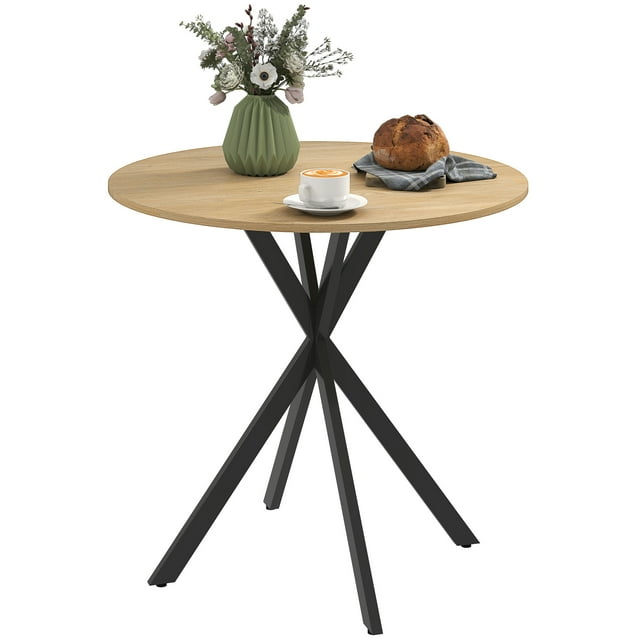 HOMCOM Round Dining Table, Industrial Kitchen Table with Cross Steel Legs