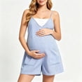 thumbnail image 4 of Womens Maternity Romper Cami Sleeveless Striped Overall Shorts Jumpsuit with Pockets Loose Casual Summer Pregnancy Shorts Light Blue XL, 4 of 6