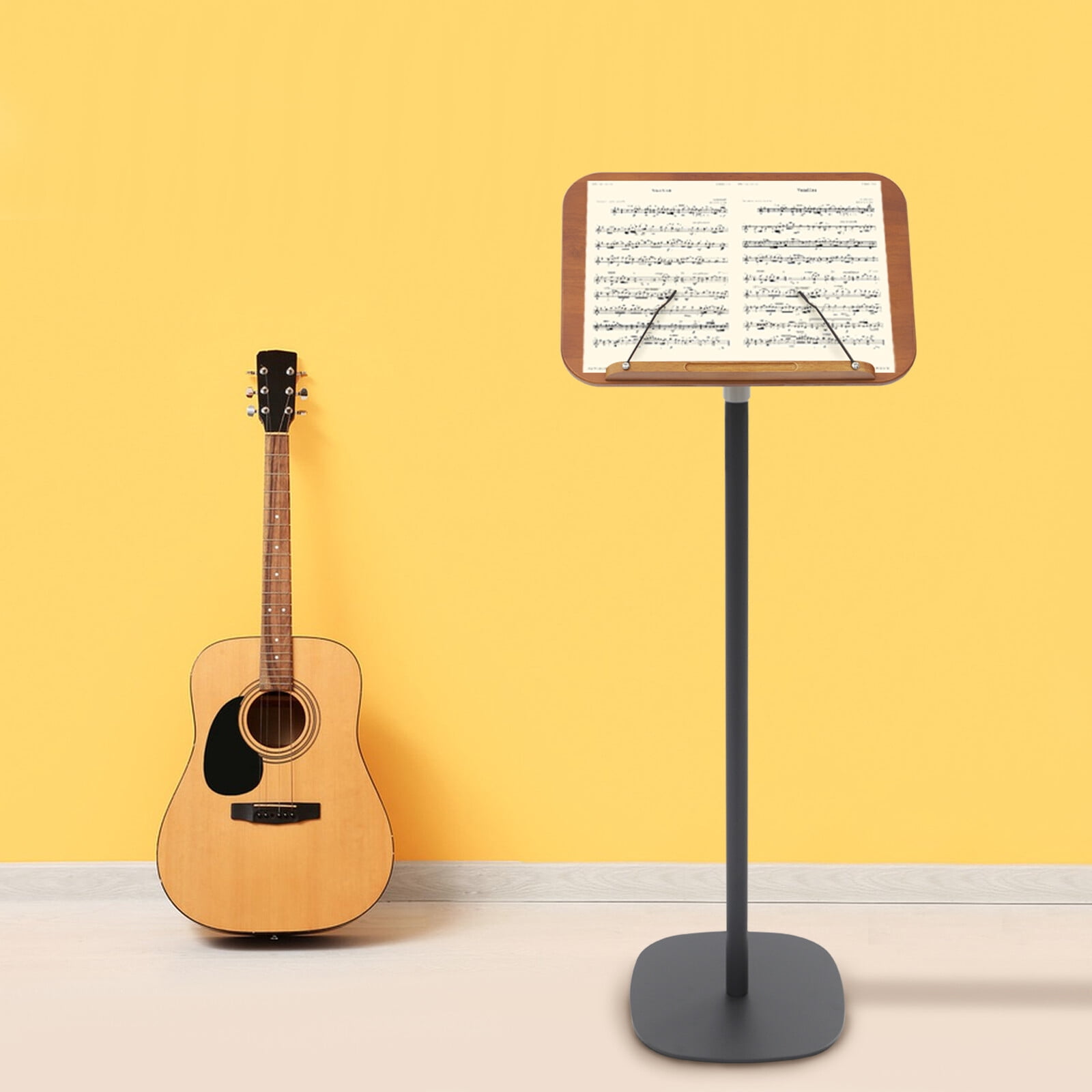 ToppiJoy Adjustable Floor Book Stand for Reading, Book Holder Stand Music Stand with Wooden Pad and Page Paper Clip (31.5-51.2in)