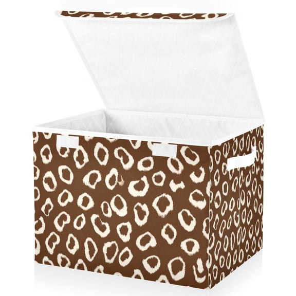 Foldable Fabric Storage Bin With Handle Collapsible Basket Box Storage With Lid Organizer Repeating Pattern Design