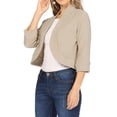 thumbnail image 2 of Women Plain Cropped 3/4 Sleeve Blazer Suit Jacket Coat Open Shrug Cardigan, 2 of 9