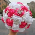 thumbnail image 4 of Advanced Customization Romantic Bride Wedding Holding Bouquet Roses with Diamond Pearl Ribbon Valentine's Day Bouquet Confession Many Colors for Choose 18cm (Rose Red+White), 4 of 7