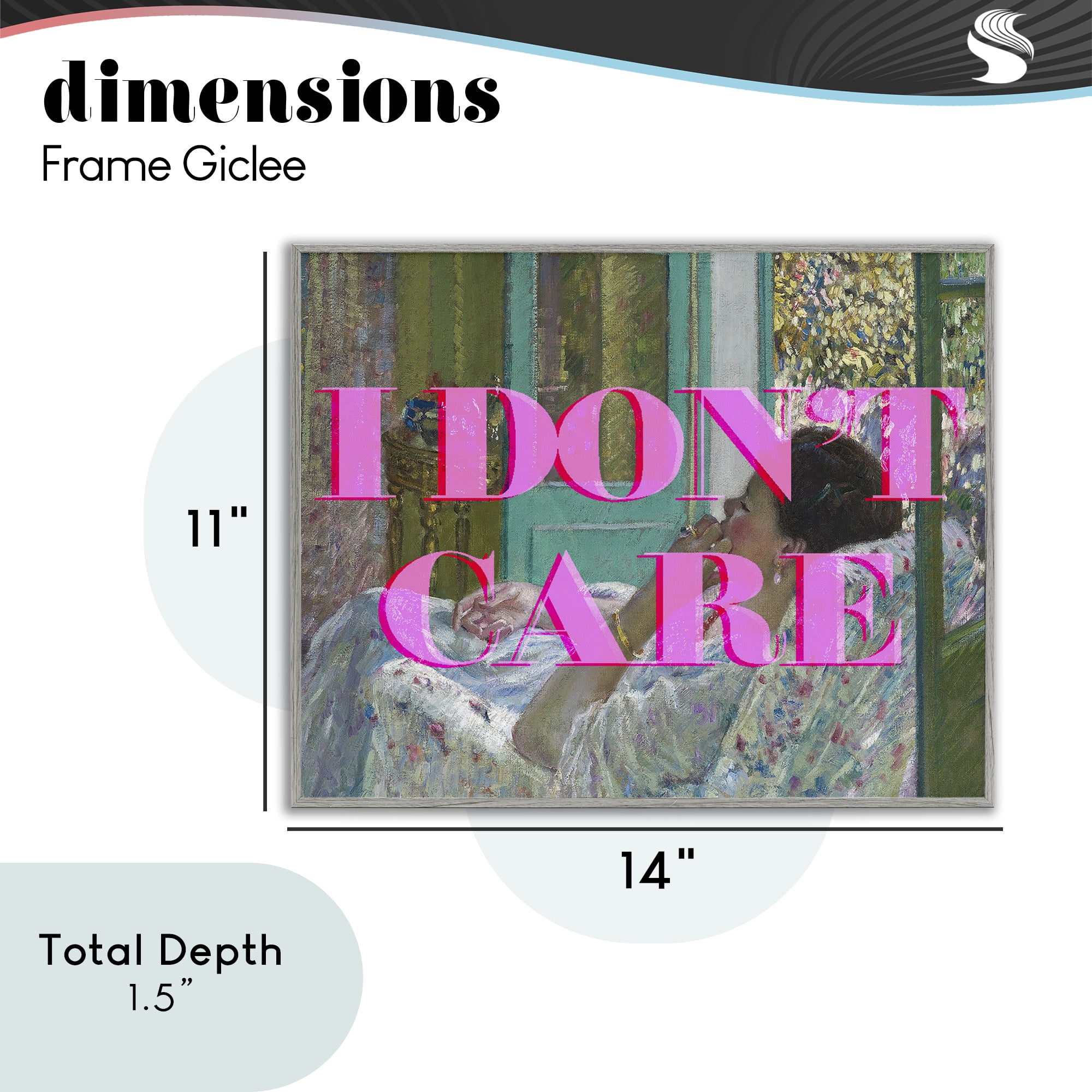I Don't Care over Classic Painting Gray Framed Giclee Art, design by Lil' Rue