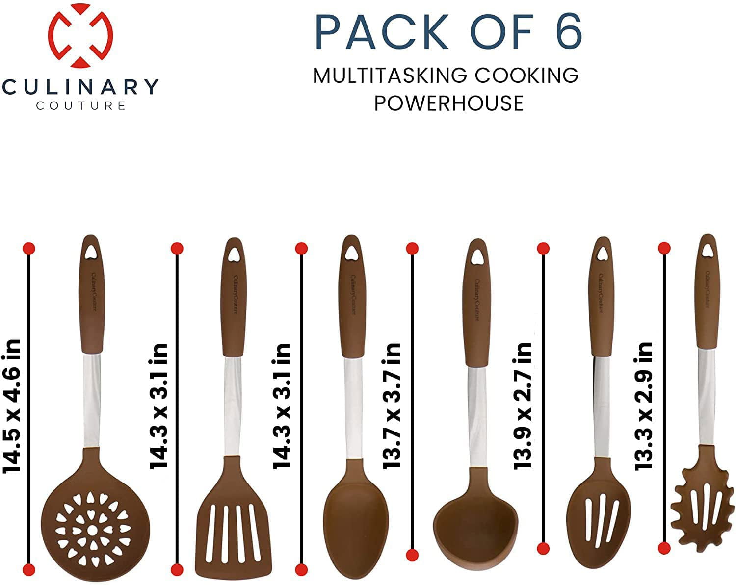 Brown Cooking Utensil Set Stainless Steel & Silicone Heat Resistant Kitchen 