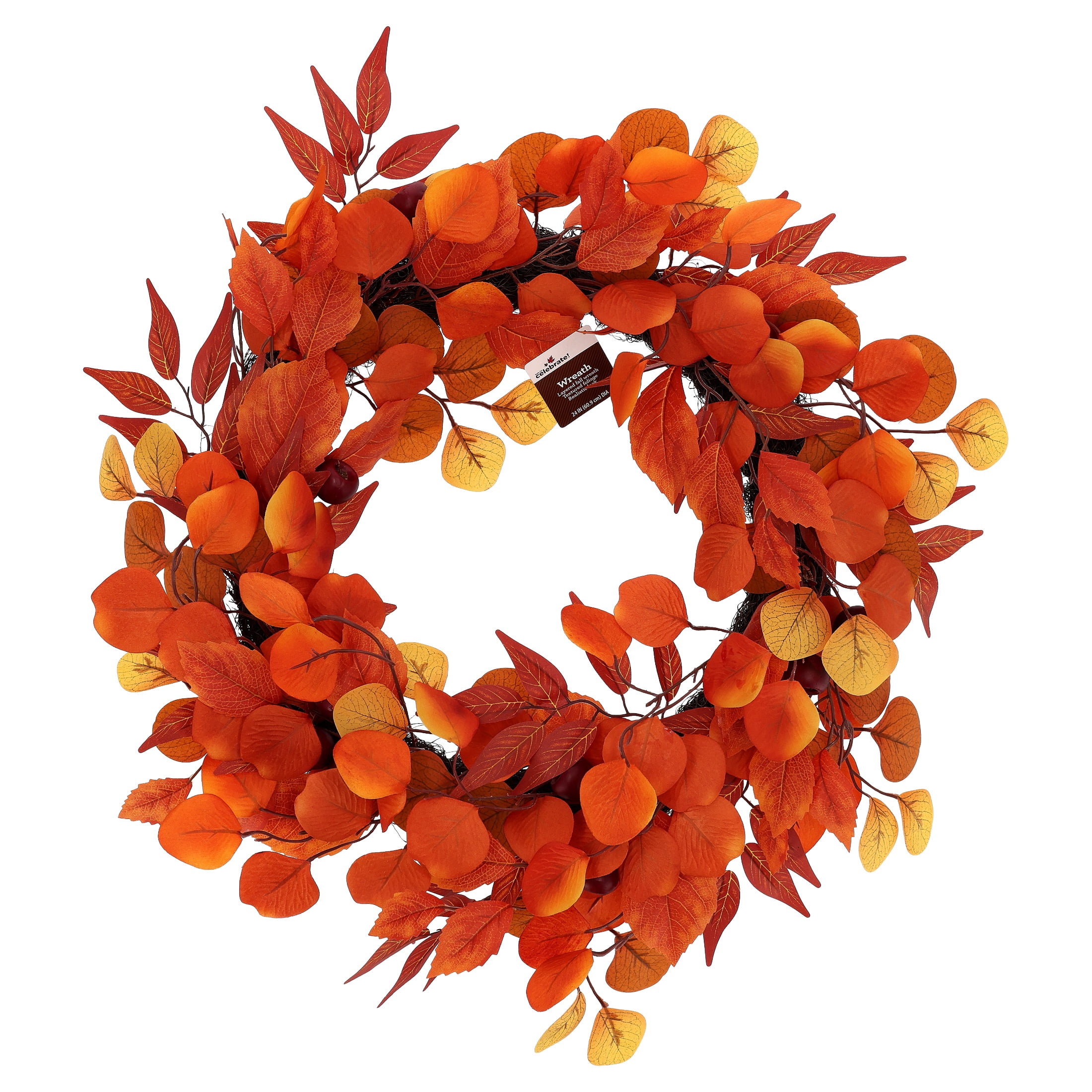 Eucalyptus Leaves Wreath, Orange and Yellow, 24", Fall by Way To Celebrate