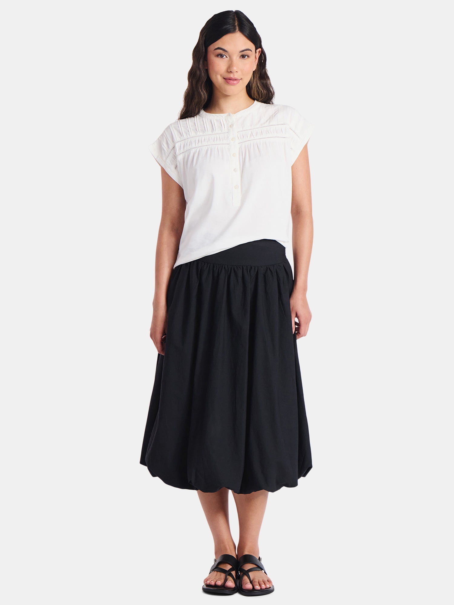 Time and Tru Women's Bubble Hem Midi Skirt, Sizes XS-XXXL