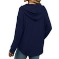 thumbnail image 4 of WTOBBY Women's Fashion Solid Color Long Sleeve Hooded V-Neck Casual Sweatshirt Top, Comfortable Pullover with Hood for Everyday Use, Trendy Apparel for Lounge and Street Style,Navy M, 4 of 6