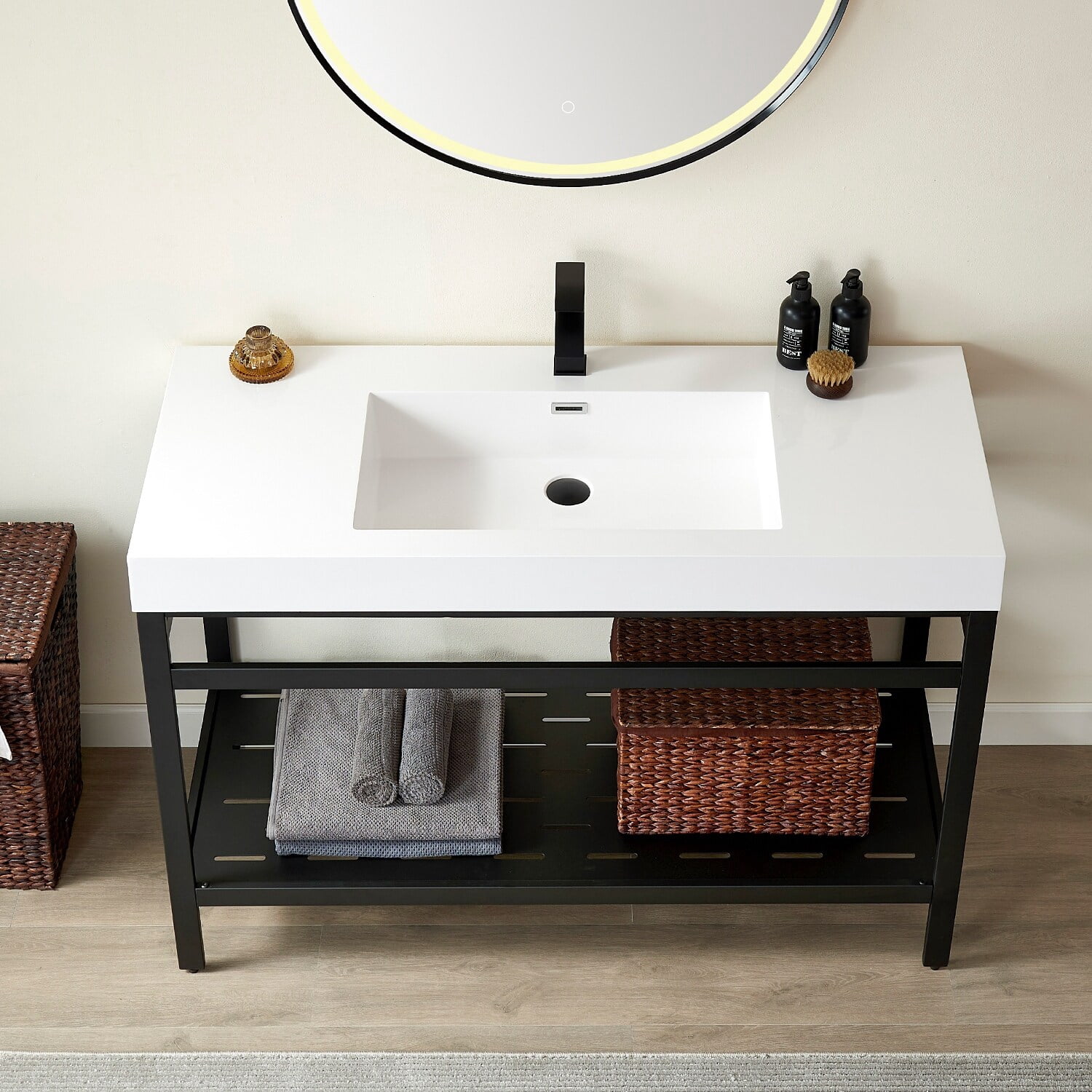Vinnova Ablitas Composite Granite Stone Vessel Bathroom Vanity Sink 48"x19.7" - White