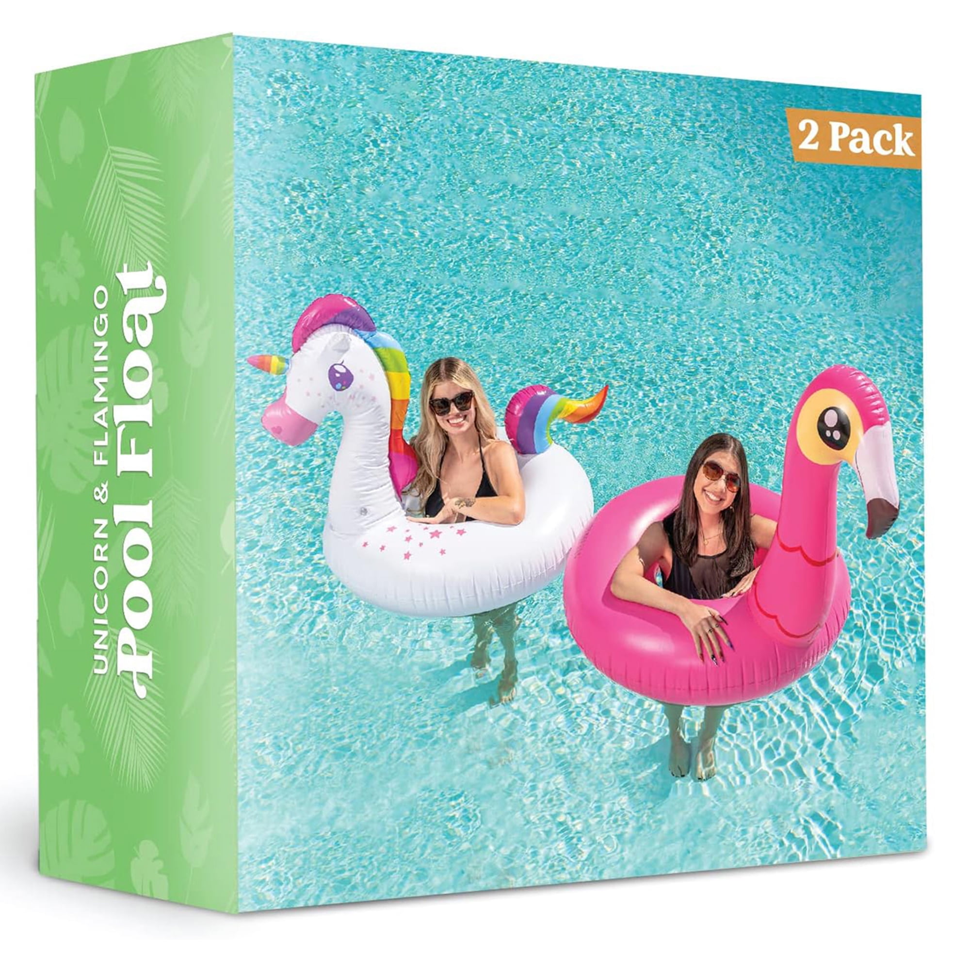 Joyfy 2 Packs Flamingo Unicorn Pool Float, Fun Beach Floaties, Inflatable Swimming Pool Tubes Party Toys, Summer Pool Raft Lounger for Adults & Kids