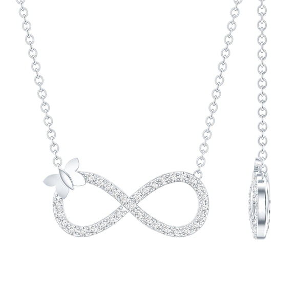 Rosec Jewels Lab Grown Diamond Infinity Necklace with Butterfly (EF-VS Quality Certified) - Ready to Gift, 925 Sterling Silver