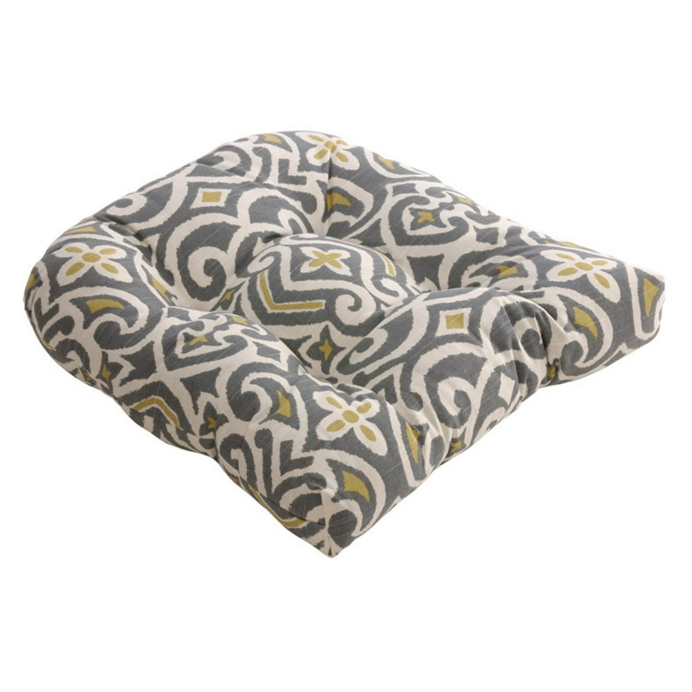 Pillow Perfect Gray and GreenishYellow Damask 19 x 19 in. Chair
