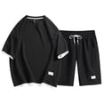 thumbnail image 1 of NTACZA Short Sleeve Mens 2 Piece Shorts Set Athletic Waffle Tracksuits Plus Size Crew Neck Sweatsuits for Men XL, 1 of 2
