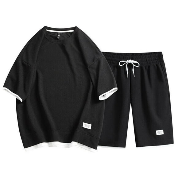 NTACZA Short Sleeve Mens 2 Piece Shorts Set Athletic Waffle Tracksuits Plus Size Crew Neck Sweatsuits for Men XL