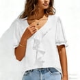 thumbnail image 5 of XuJwPNcy Blouses for Women Ruffle Dressy Casual Summer Short Sleeve Business Work Tops Trendy Spring V Neck Outfits, 5 of 7