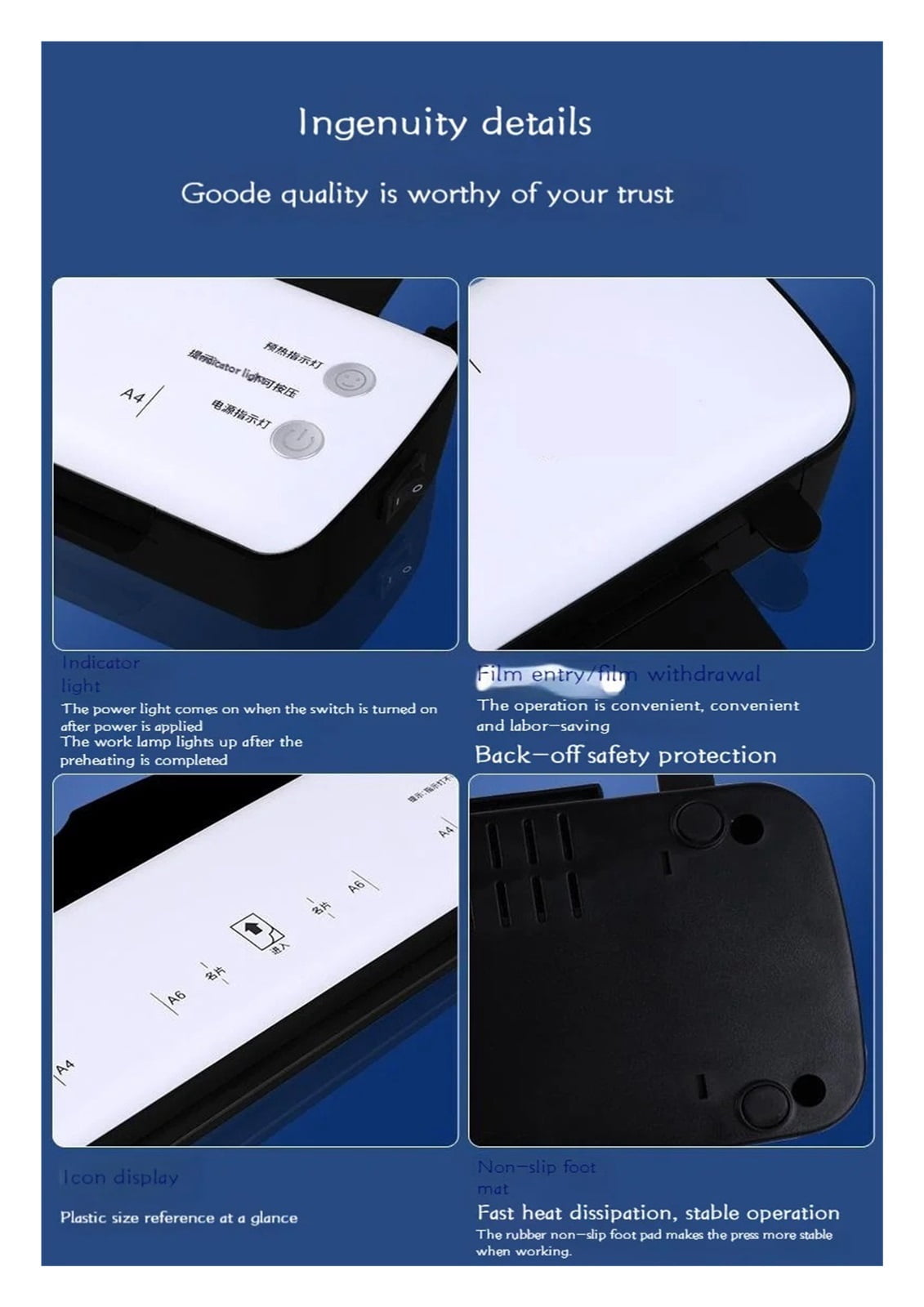 GD-287 A4 Photo Laminating Machine Automatic Thermoplastic Film Sealer Household Small Office Document Laminating Machine