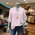 thumbnail image 6 of Hxlamzoo Women's 3/4 Length Sleeve V-Neck Blouse Casual Loose Fit Solid Linen Top Dressy Trendy Rolled Shirts, 6 of 9