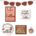 thumbnail image 2 of Coffee Tray (1Pc) Coffee Bar Decoration Logo Farmhouse Layered Tray Decoration Coffee Wood Logo Coffee Cup Wood Pearl Ring Rural Layered Tray Kitchen Table Decoration Coffee Tier Tray Gold, 2 of 5