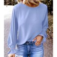 thumbnail image 2 of Jersey de cuello redondo y manga larga con volantes, talla XL, primavera/otoño, color azul cielo, manga abullonada, 2 of 5